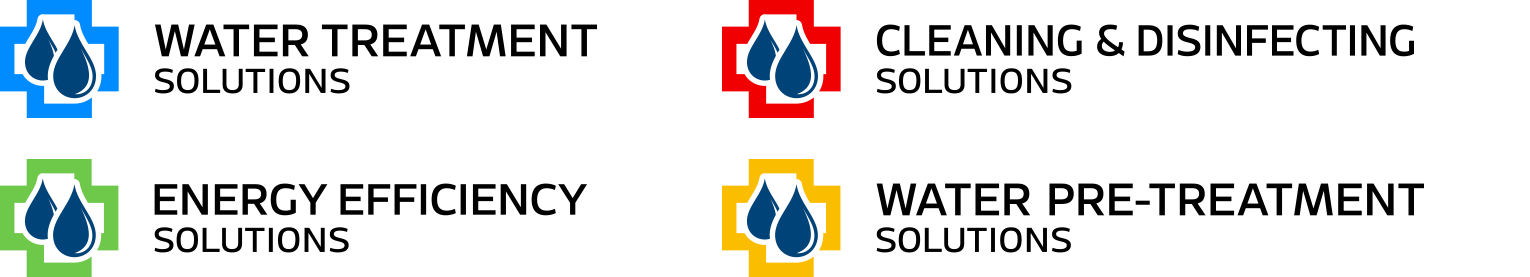 Four solutions logos, Water Treatment, Cleaning & Disinfecting, Energy Efficiency, Water Pre-Treatment
